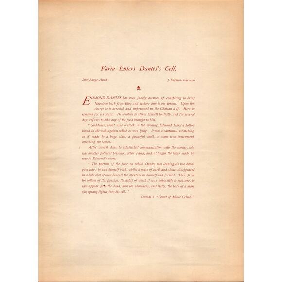 Faria Enters Dantes's Cell Count Monte Cristo J Lange 1896 Book Plate Print SC15 - Picture 2 of 2